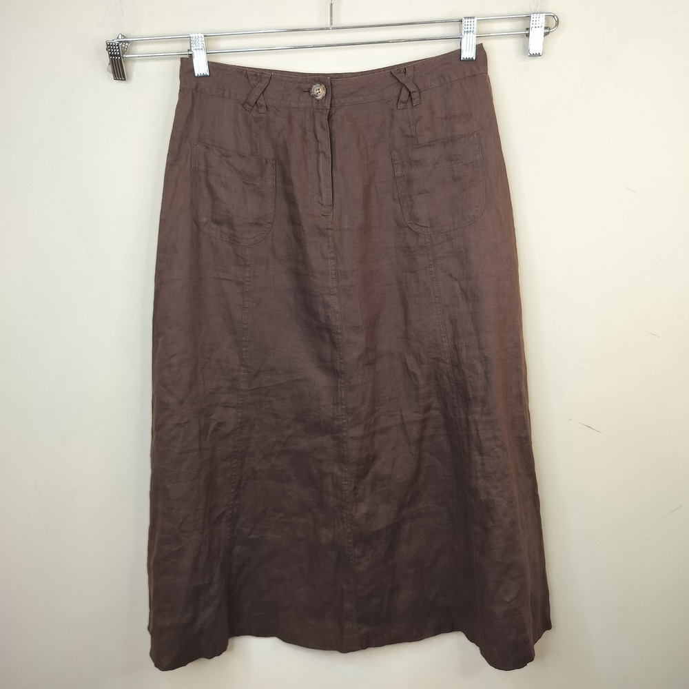 Ecologie Linen Midi Skirt Womens 8 Pockets Minimalist Natural Clean  Eco Earthy